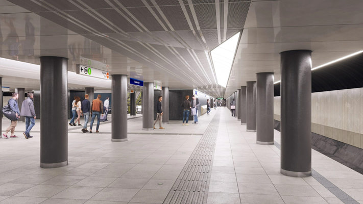 Budapest, M3 metró, Kálvin tér, látványterv, bélyegkép