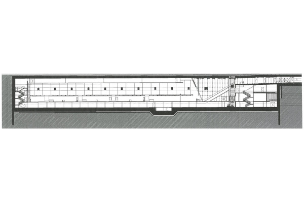 Budapest, M4 metró, Újbuda-központ, hosszmetszet, bélyegkép