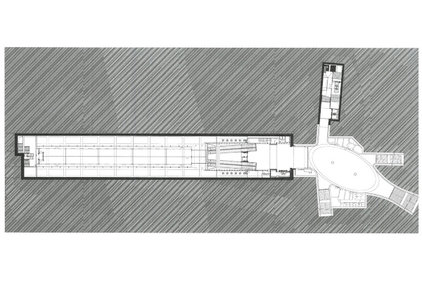 Budapest, M4 metró, Újbuda-központ, keresztmetszet, alaprajz, bélyegkép
